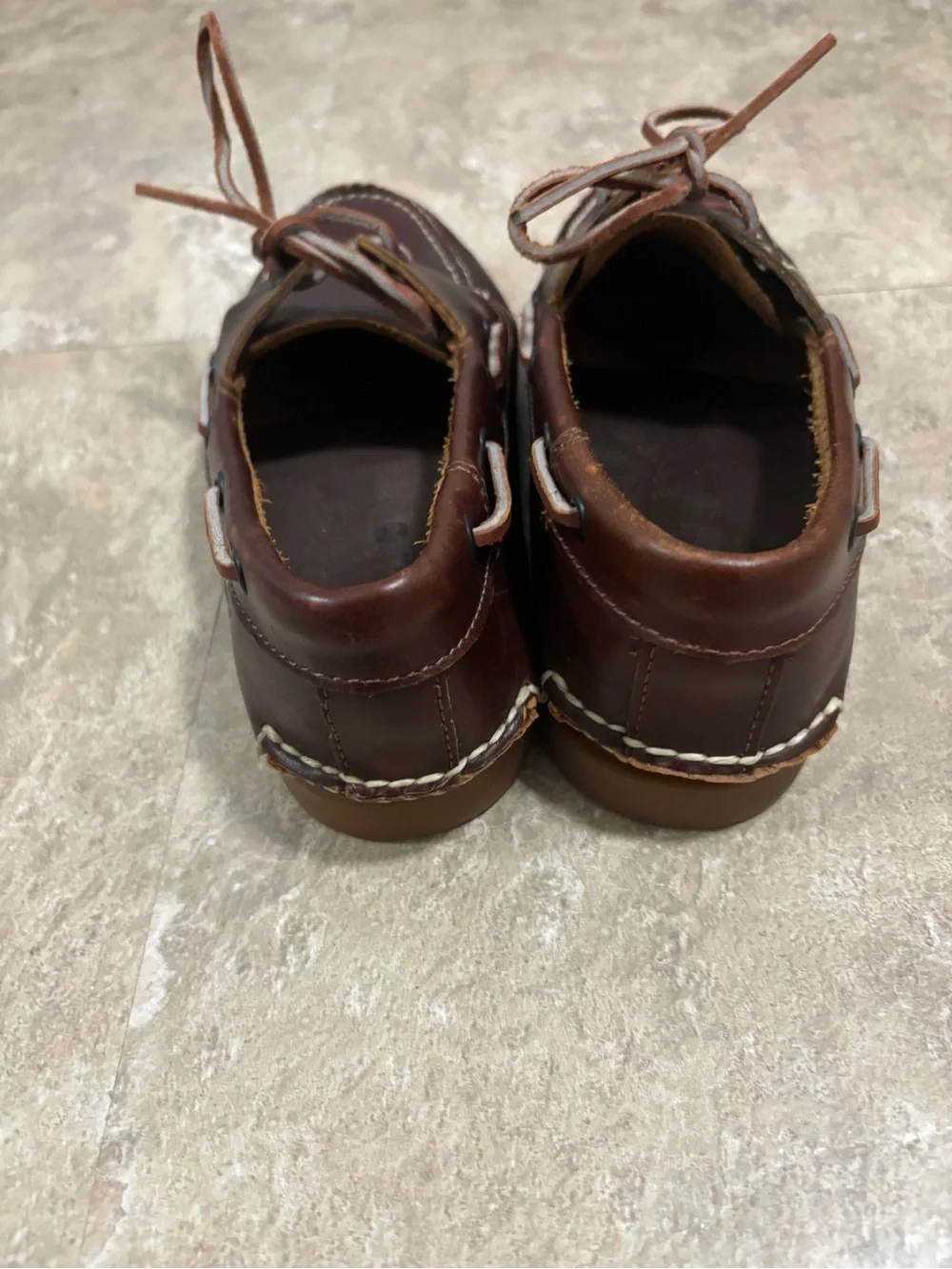 Timberland Dark Brown Leather Moc-Toe Boat Shoes with Tan Laces